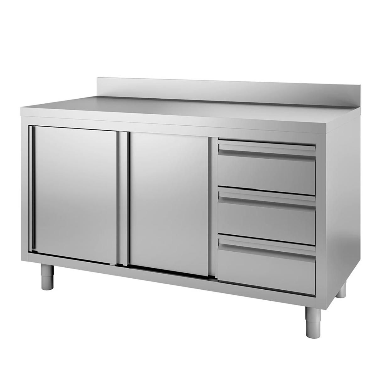 TOPLINE Arbeitsschrank 600 / 2 Schiebetüren, 3 Schubladen & Aufkantung B:1600