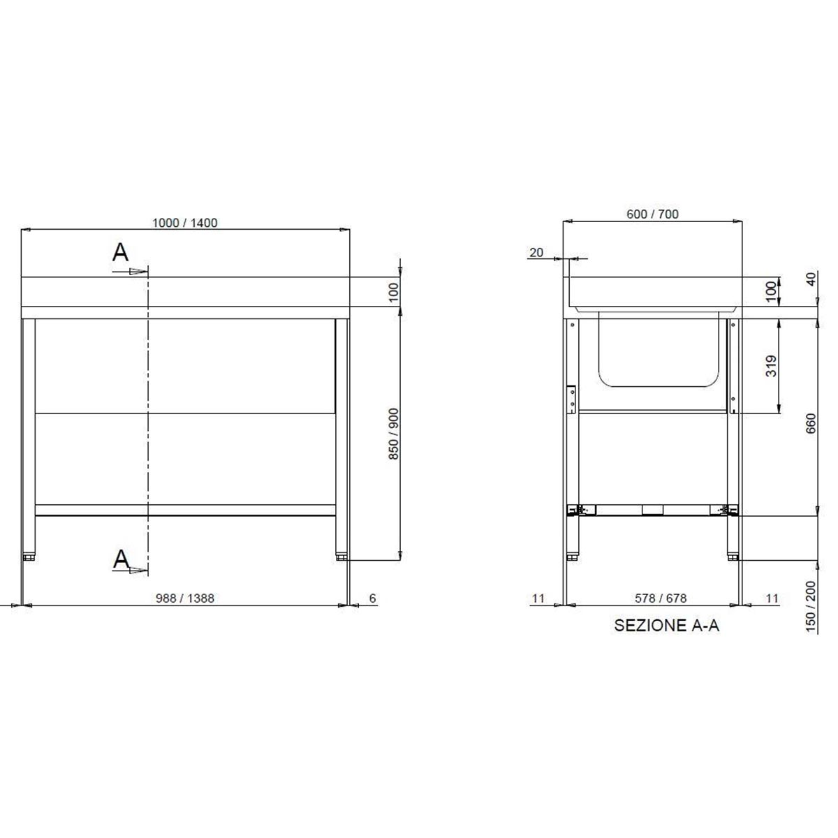 TOPLINE Spültisch 700 / 1 Becken rechts + Abtropffläche B:1200