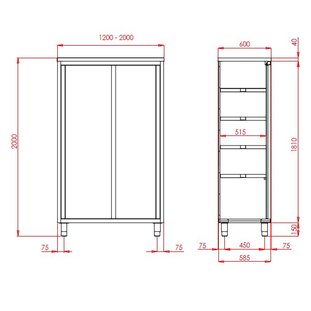TOPLINE Hochschrank 600 / 2 Schiebetüren B:1200
