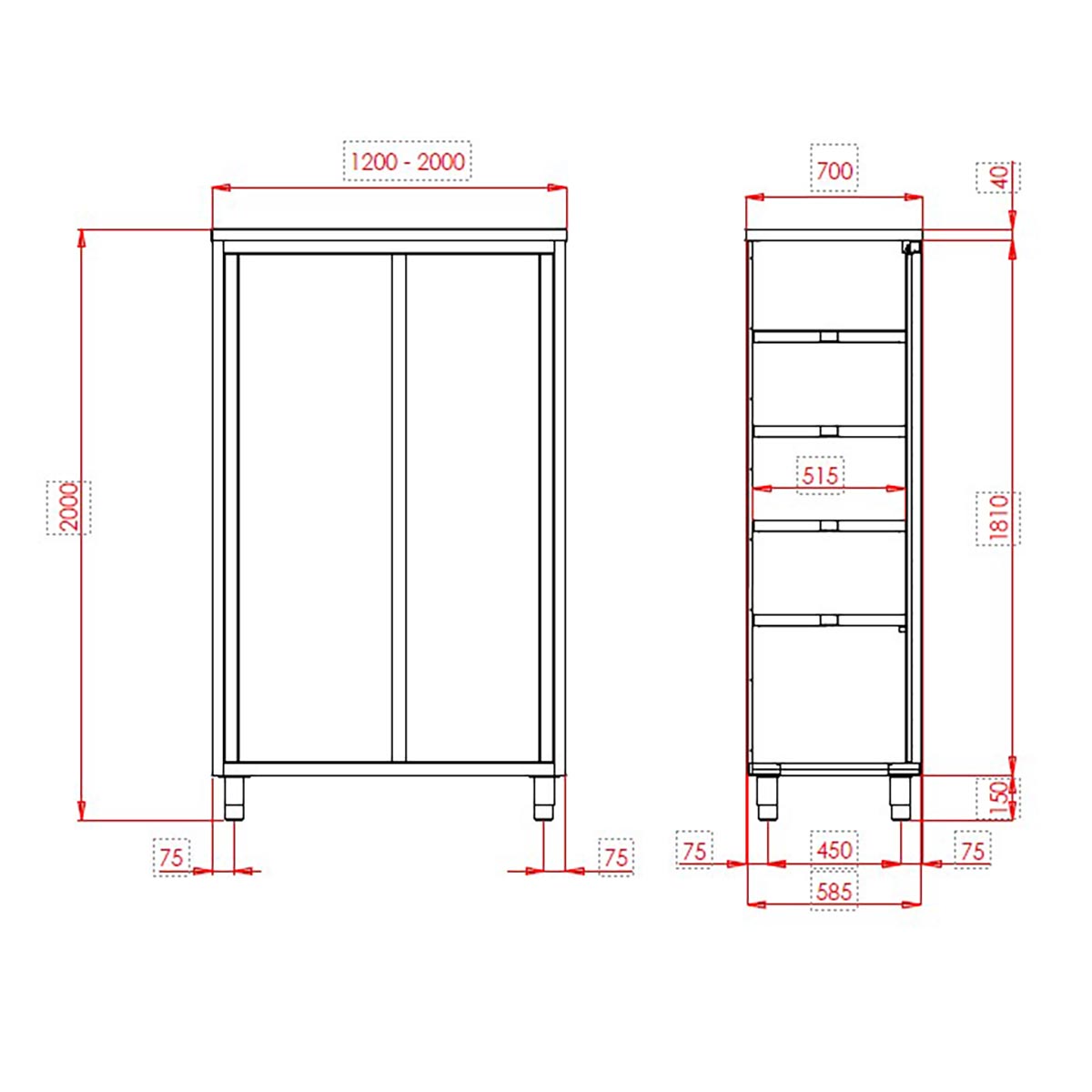 TOPLINE Hochschrank 700 / 2 Schiebetüren B:1400