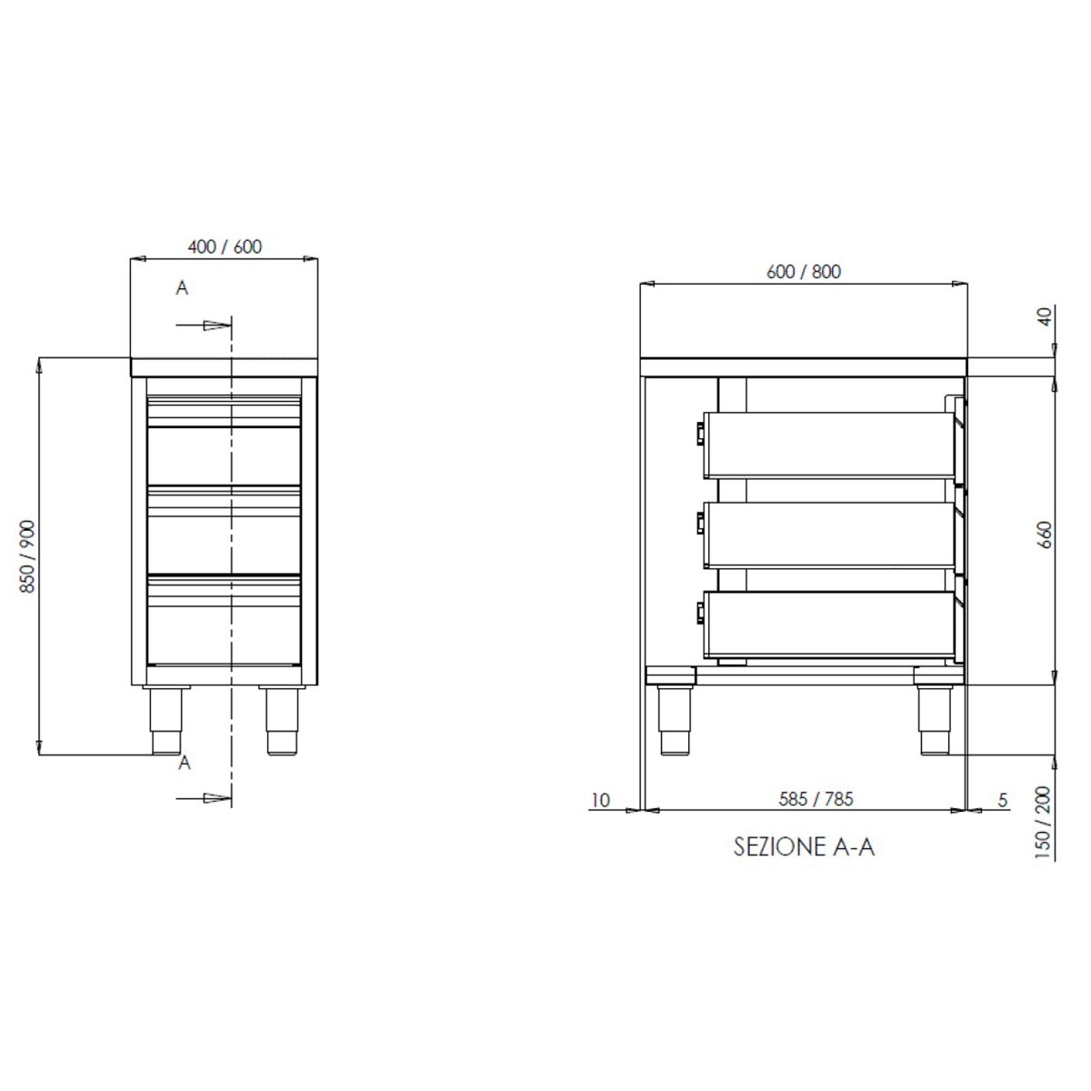 TOPLINE Schubladenschrank 600 / 3 Schubladen B:400