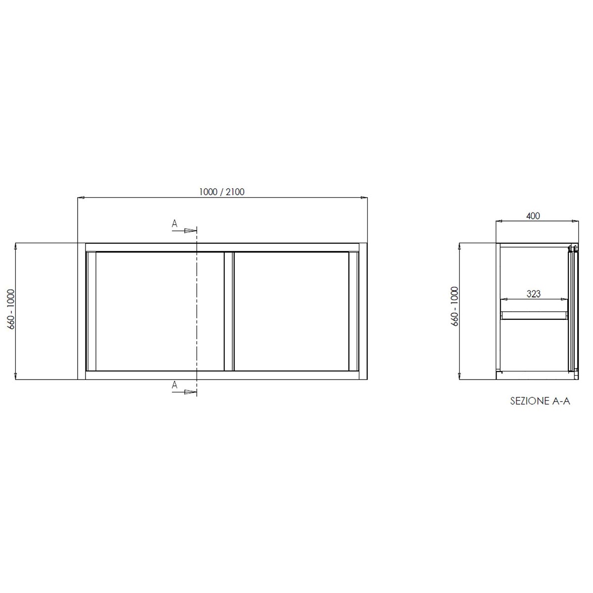 TOPLINE Wandhängeschrank 400 / 2 Schiebetüren B:1500