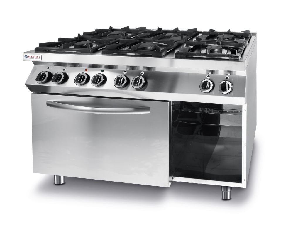 Gaskocher Kitchen Line 6 Brenner mit elektrischem Ofen GN 1/1