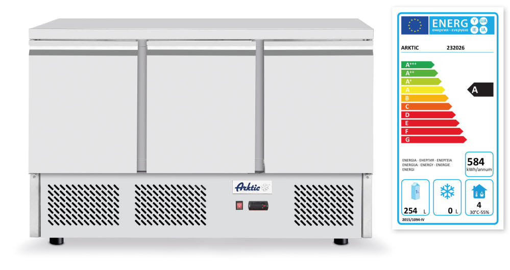 Pizzatisch, dreitürig mit Aufsatzkühlvitrine 380+40L