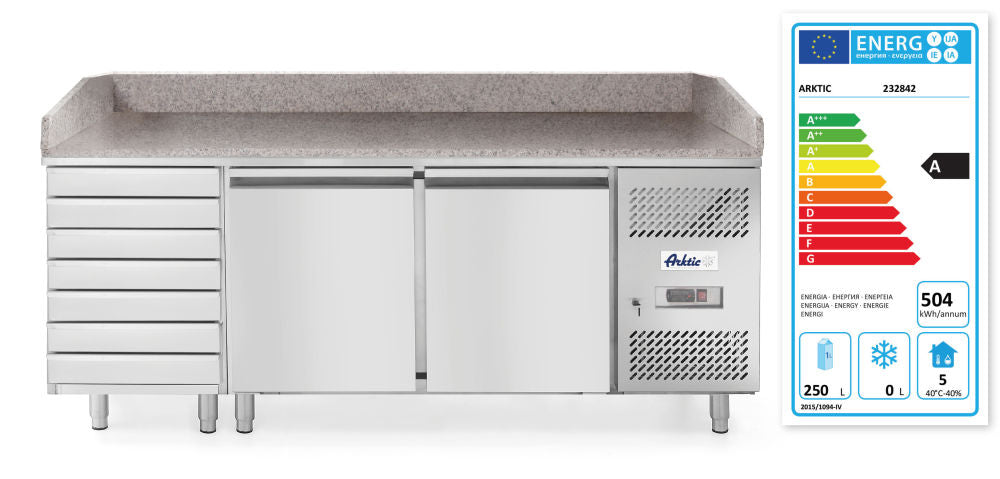 Pizzatisch, zweitürig mit 7 Schubladen 280L