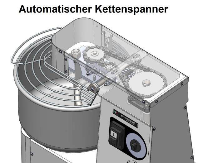 Teigmaschine - 2 Geschwindigkeiten - Kesselvolumen: 48 Liter / 42 kg Teig - aufklappbares Rührwerk H2O