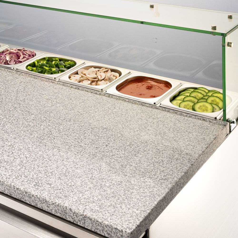 STARLINE Pizzatisch mit Glasaufsatz und drei Türen, GN1/1, 1365x700x1075 mm (BxTxH), 402 L