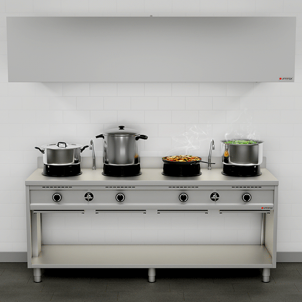 Wokherd Gas-Wok-Herd â€“ 4Ã—15 kW â€“ 4 Kochzonen