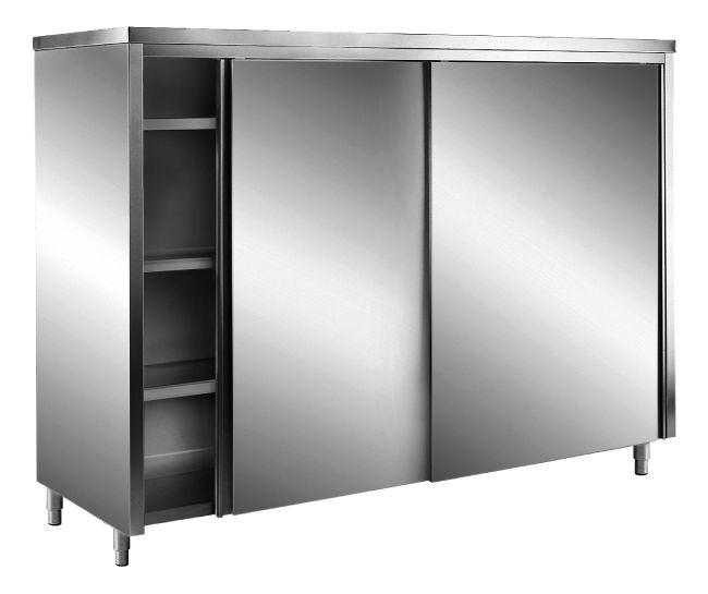 SARO Edelstahl-Lagerschrank mit Schiebetüren AISI 430, Flachdach, 2000x700