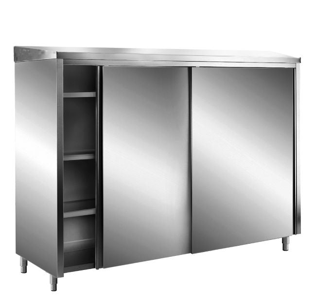SARO Edelstahl-Lagerschrank mit Schiebetüren AISI 430, Schrägdach, 2000x600