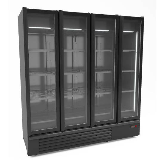 Kühlschrank mit 4 Glastüren schwarz 1850L