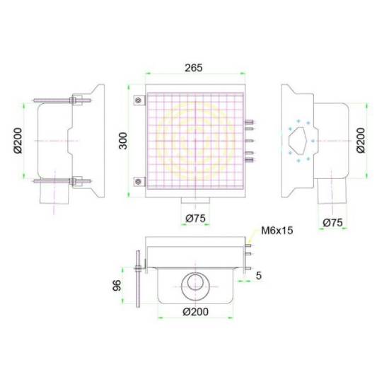 EDELSTAHLABFLUSS 300X265 MIT 1 AUSGANG FÜR SCHLITZRINNE