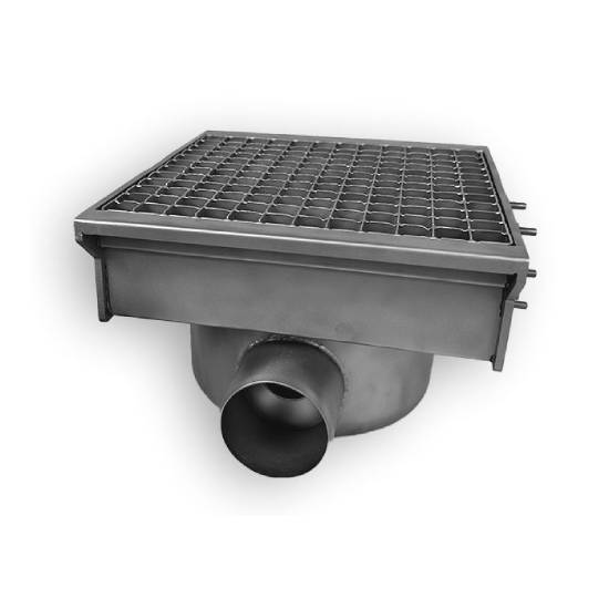 EDELSTAHLABFLUSS 300X265 MIT 2 AUSGÄNGEN FÜR SCHLITZRINNE