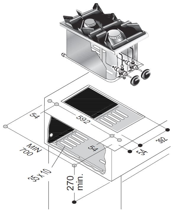 Gasherd 2 Brenner 7 Kilowatt