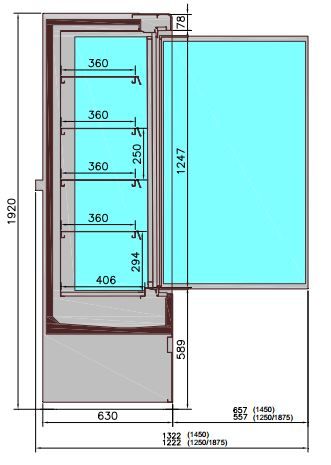 Wandkühlung/ Kühlregal/ Wandkühlregal/ Kühlschrank  Jamie 3x Türen 1.9