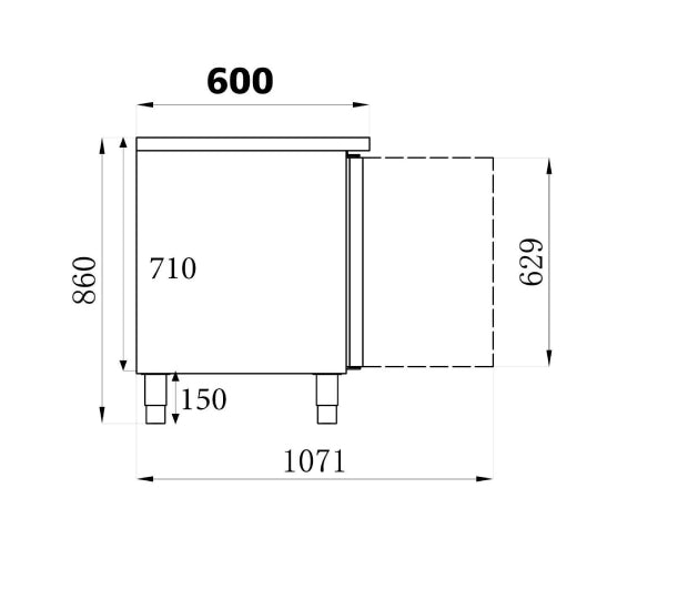 600 Kühltisch mit 3 Türen, 386 Liter