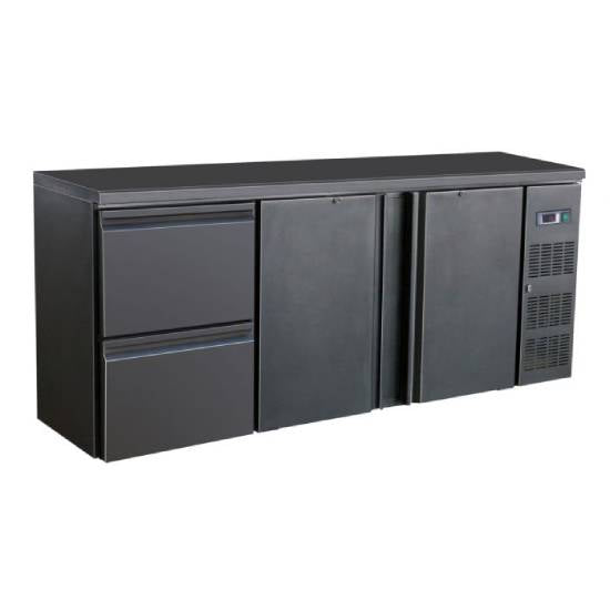 Barkühler / Barkühlschrank schwarz 2 Türen und 2 Schubladen V2