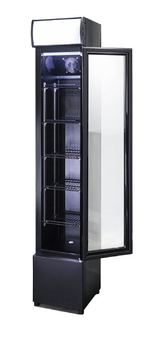 Getränkekühlschrank / Kühlschrank mit Glastür schmal, schwarz, 105 Liter