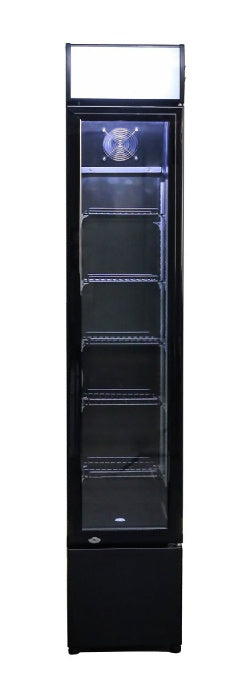 Getränkekühlschrank / Kühlschrank mit Glastür schmal, schwarz, 105 Liter