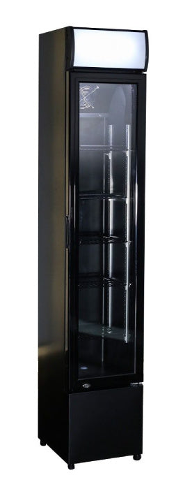 Getränkekühlschrank / Kühlschrank mit Glastür schmal, schwarz, 105 Liter
