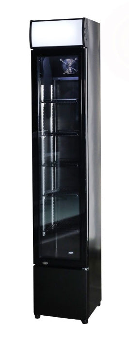 Getränkekühlschrank / Kühlschrank mit Glastür schmal, schwarz, 105 Liter