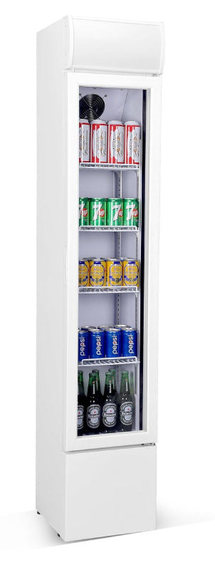 Getränkekühlschrank / Kühlschrank mit Glastür schmal, weiß, 105 Liter