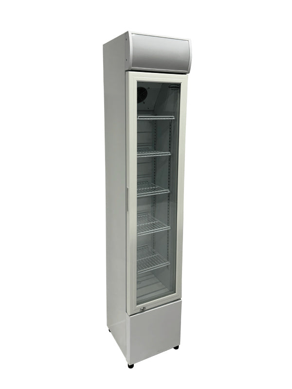 Getränkekühlschrank / Kühlschrank mit Glastür schmal, weiß, 105 Liter