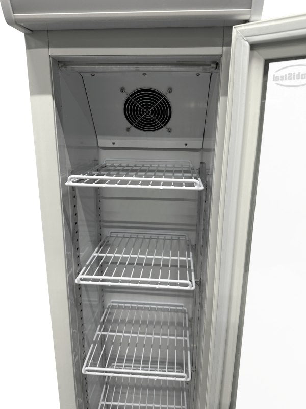 Getränkekühlschrank / Kühlschrank mit Glastür schmal, weiß, 105 Liter