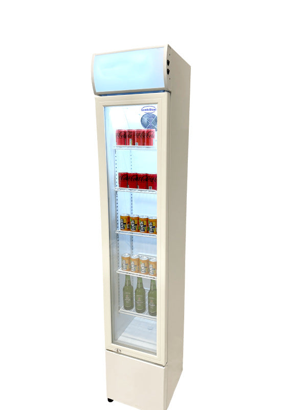 Getränkekühlschrank / Kühlschrank mit Glastür schmal, weiß, 105 Liter