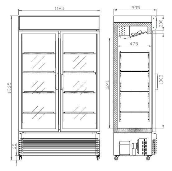 Getränkekühlschrank/ Kühlschrank Eco mit 2 Glastüren, 750 Liter