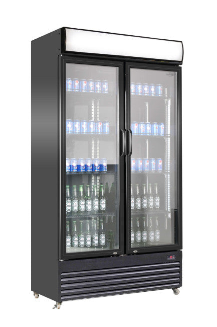 Kühlschrank/ Getränkekühlschrank mit 2 Glastüren, schwarz 780 Liter