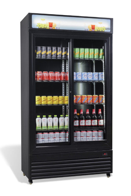 Kühlschrank/ Getränkekühlschrank mit Schiebeglastüren, schwarz, 780 Liter