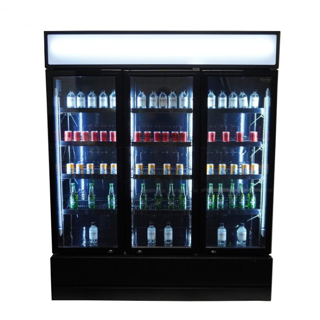 Kühlschrank/ Getränkekühlschrank mit 3 Glastüren, 1065 Liter, in schwarz