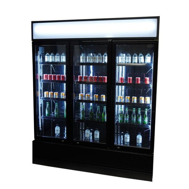 Kühlschrank/ Getränkekühlschrank mit 3 Glastüren, 1065 Liter, in schwarz