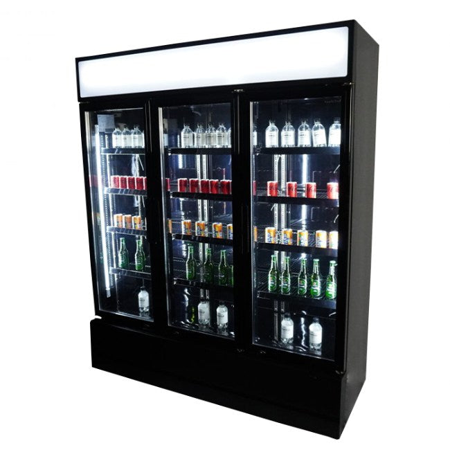 Kühlschrank/ Getränkekühlschrank mit 3 Glastüren, 1065 Liter, in schwarz