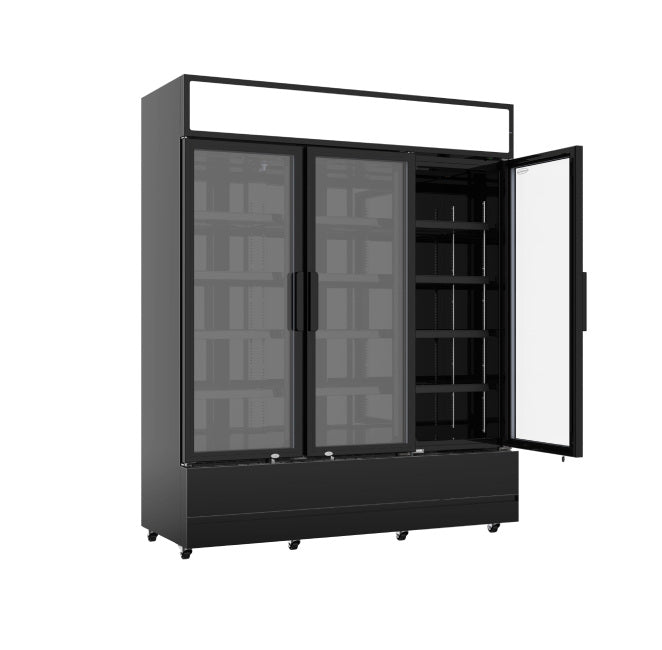 Kühlschrank/ Getränkekühlschrank mit 3 Glastüren, 1065 Liter, in schwarz
