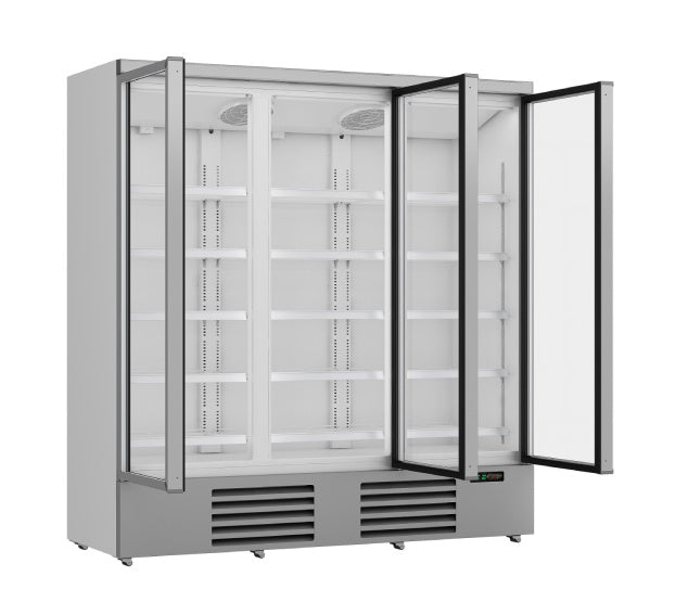 Getränkekühlschrank mit 3 Türen, Supermarktkühlung, Glas, JDE-1530L weiß