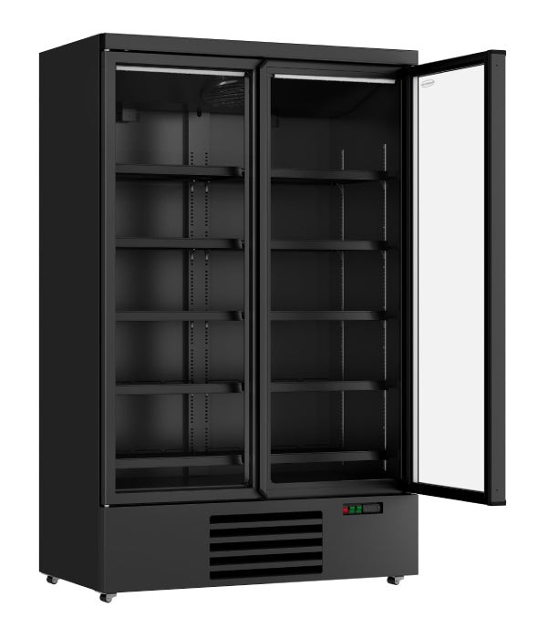 Kühlschrank / Getränkekühlschrank / Supermarktkühlung mit 2 Glastüren JDE-1000L schwarz