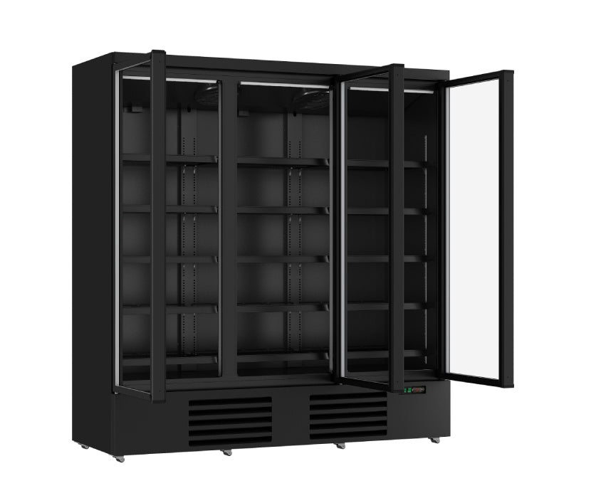 Getränkekühlschrank mit 3 Türen, Glas, Supermarktkühlung JDE-1530L schwarz