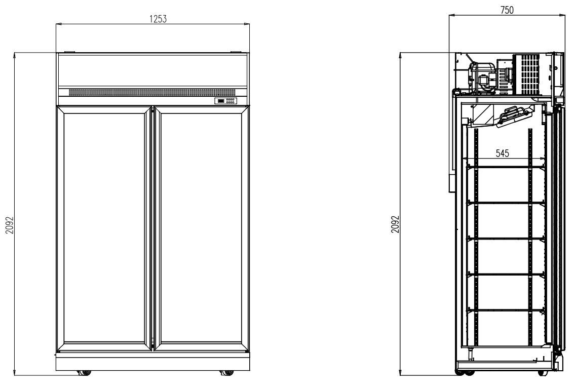 Kühlschrank / Getränkekühlschrank / Supermarktkühlung mit 2 Glastüren 1000 Liter
