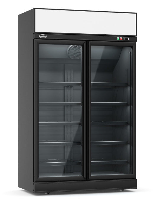 Kühlschrank / Getränkekühlschrank / Supermarktkühlung mit 2 Glastüren, schwarz, 1000 Liter