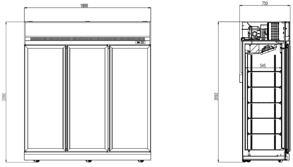 Kühlschrank / Getränkekühlschrank / Supermarktkühlung mit 3 Glastüren 1530 L