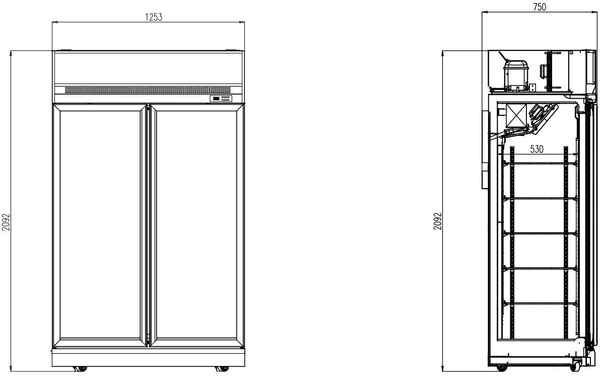 Tiefkühlschrank mit 2 Glastüren, 1000 Liter