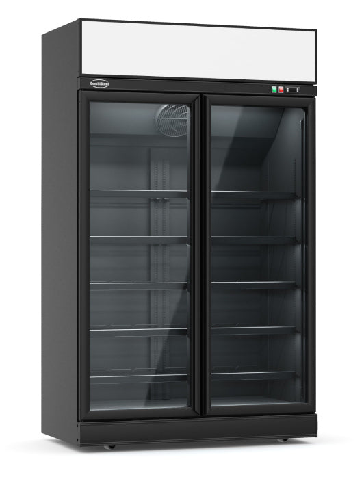 Tiefkühlschrank mit 2 Glastüren, schwarz, 1000 Liter