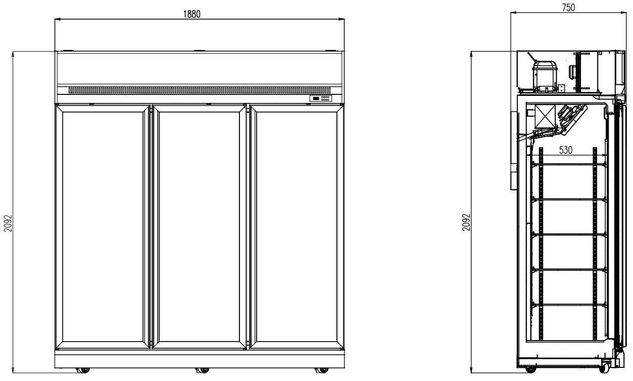Tiefkühlschrank mit 3 Glastüren, schwarz 1530 Liter