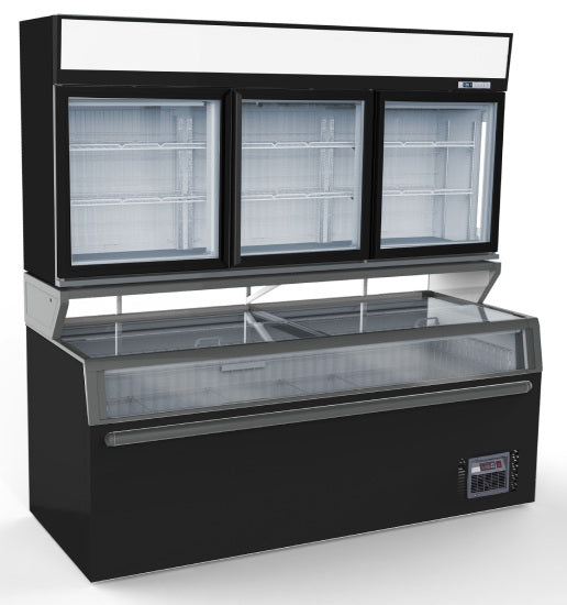 Wandtiefkühlung schwarz, 3 Glastüren, 546 / 900 Liter