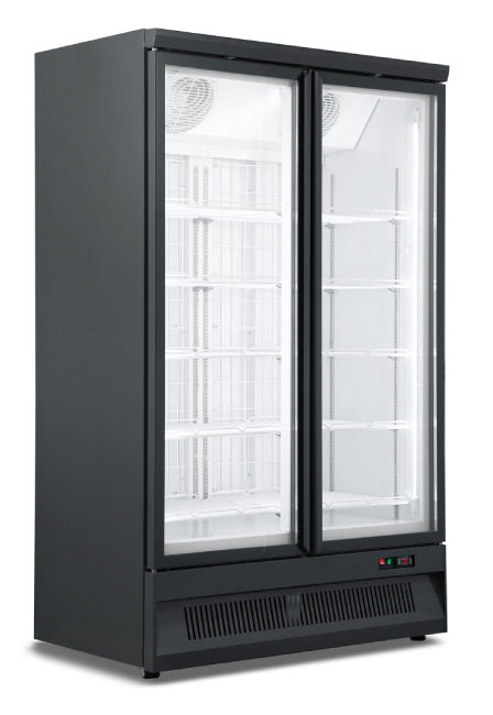 Kühlschrank / Getränkekühlschrank / Supermarktkühlung mit 2 Glastüren SVO-1000L schwarz