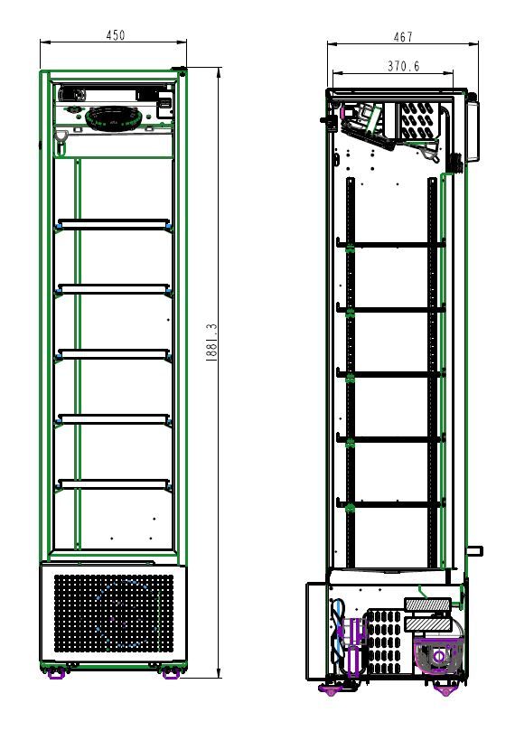 Kühlschrank 1 Glastür schwarz 221 Liter