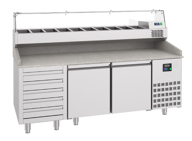 Pizzatisch mit 2 Türen und 5 Schubladen