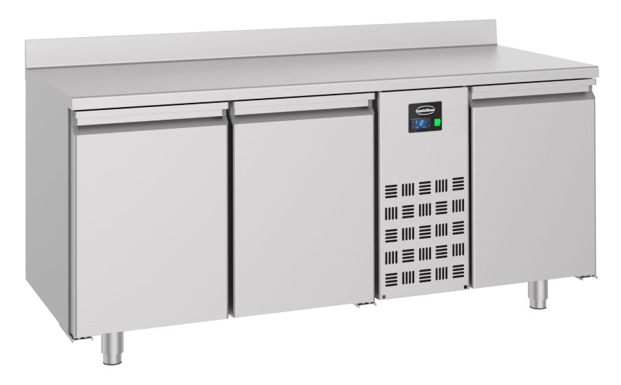 700 Kühltisch mit Aufkantung und 3 Türen, Monoblock, 474 Liter